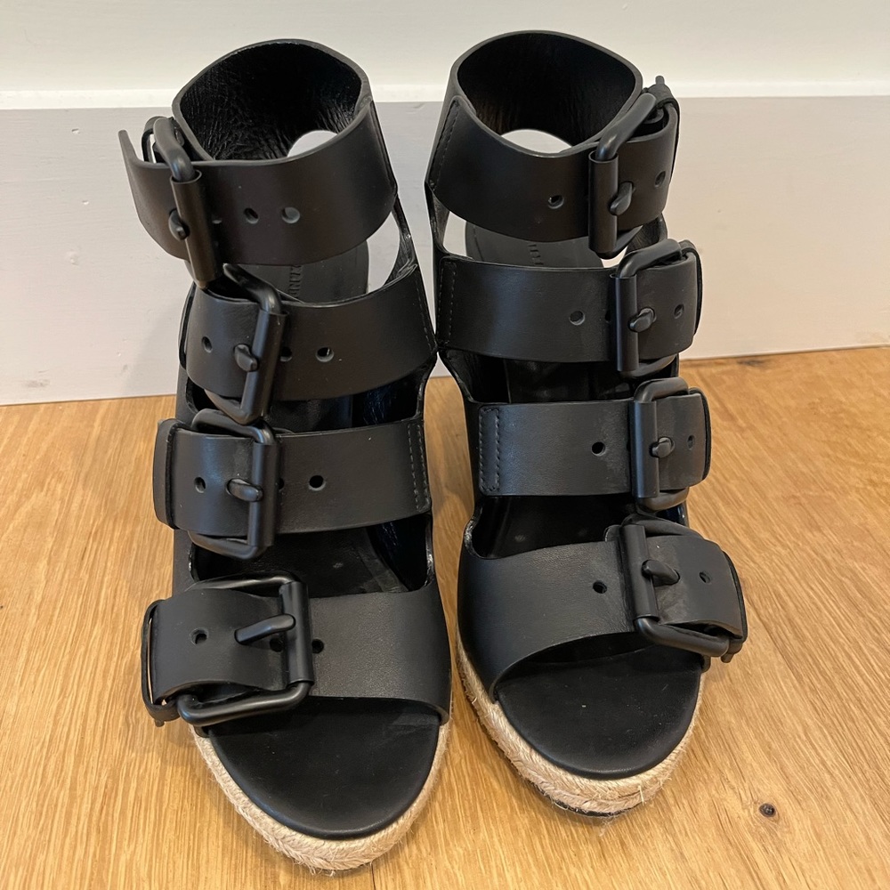 Alexander wang Jo black leather buckle wedge size 38 as seen on Taylor swift